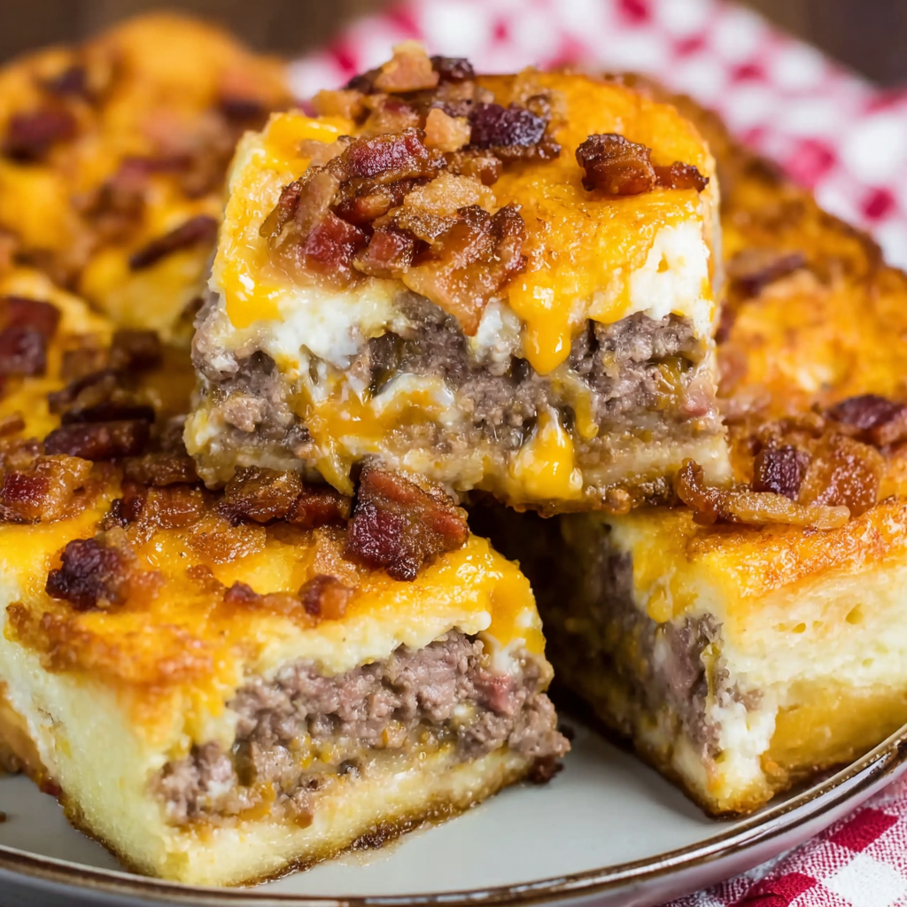 Bacon Cheeseburger Grilled Cheese Casserole - cross section