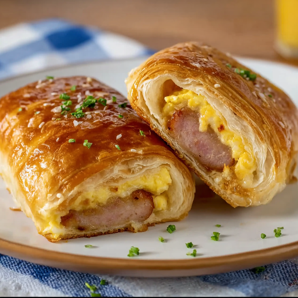 Sausage Egg Breakfast Roll-Ups on a baking sheet