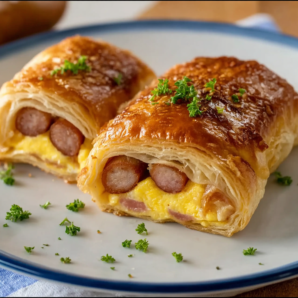 Individual roll-up served on a plate with garnish