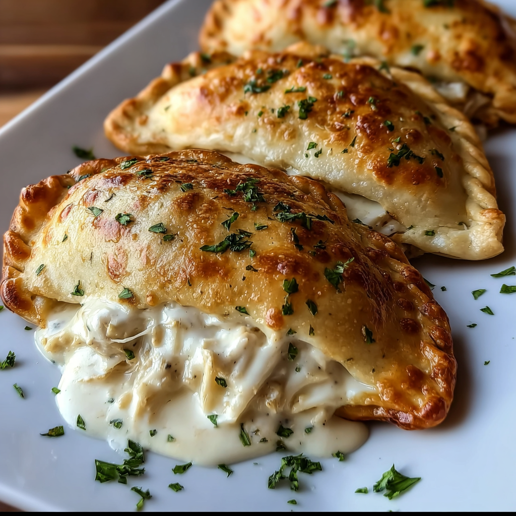 Crispy Cheesy Chicken Alfredo Calzones