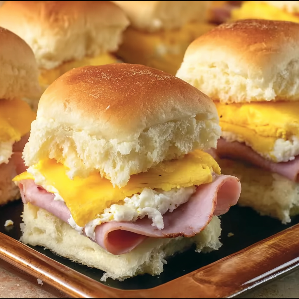 Peameal bacon sliders on a baking sheet
