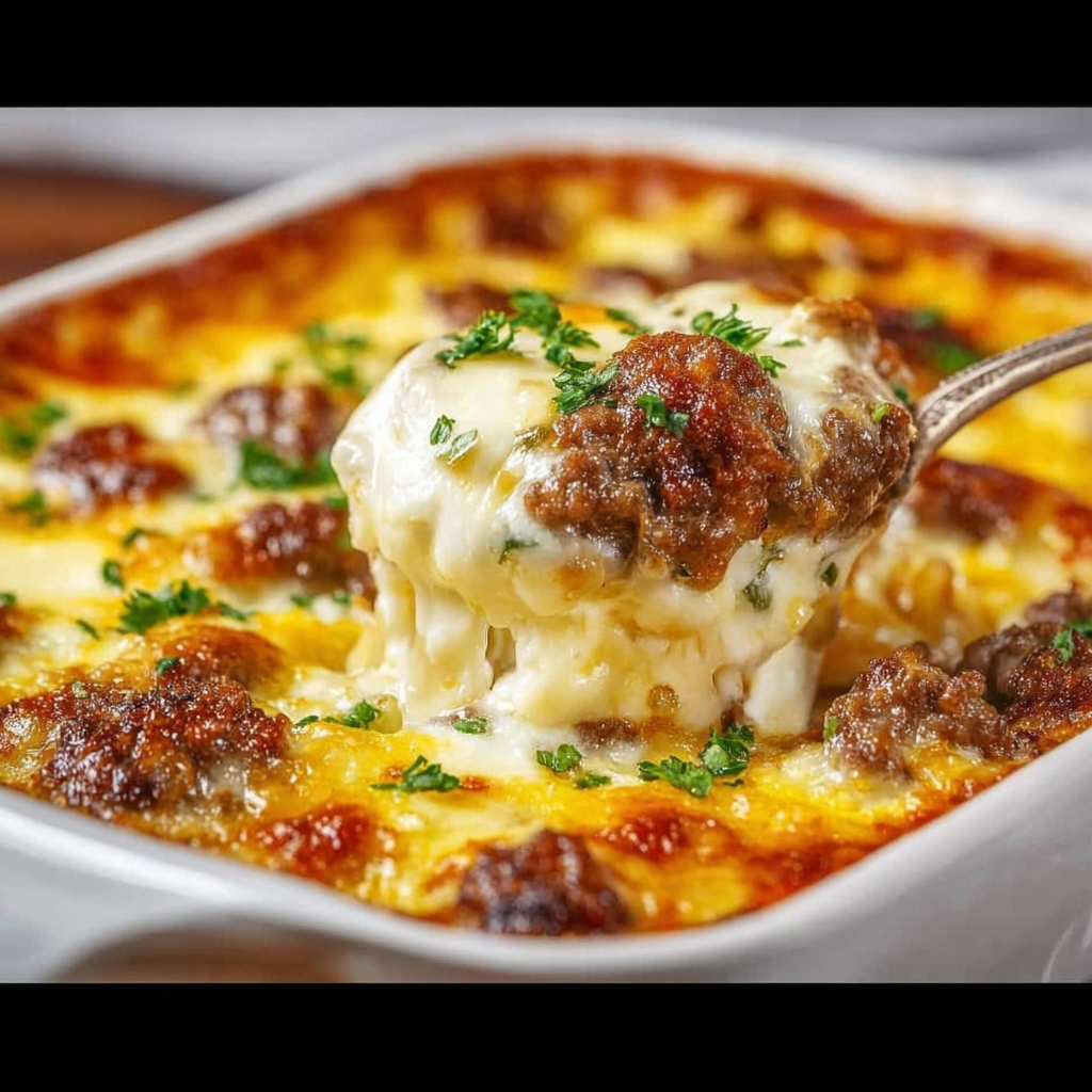 Slice of Philly Cheesesteak Casserole served on a plate