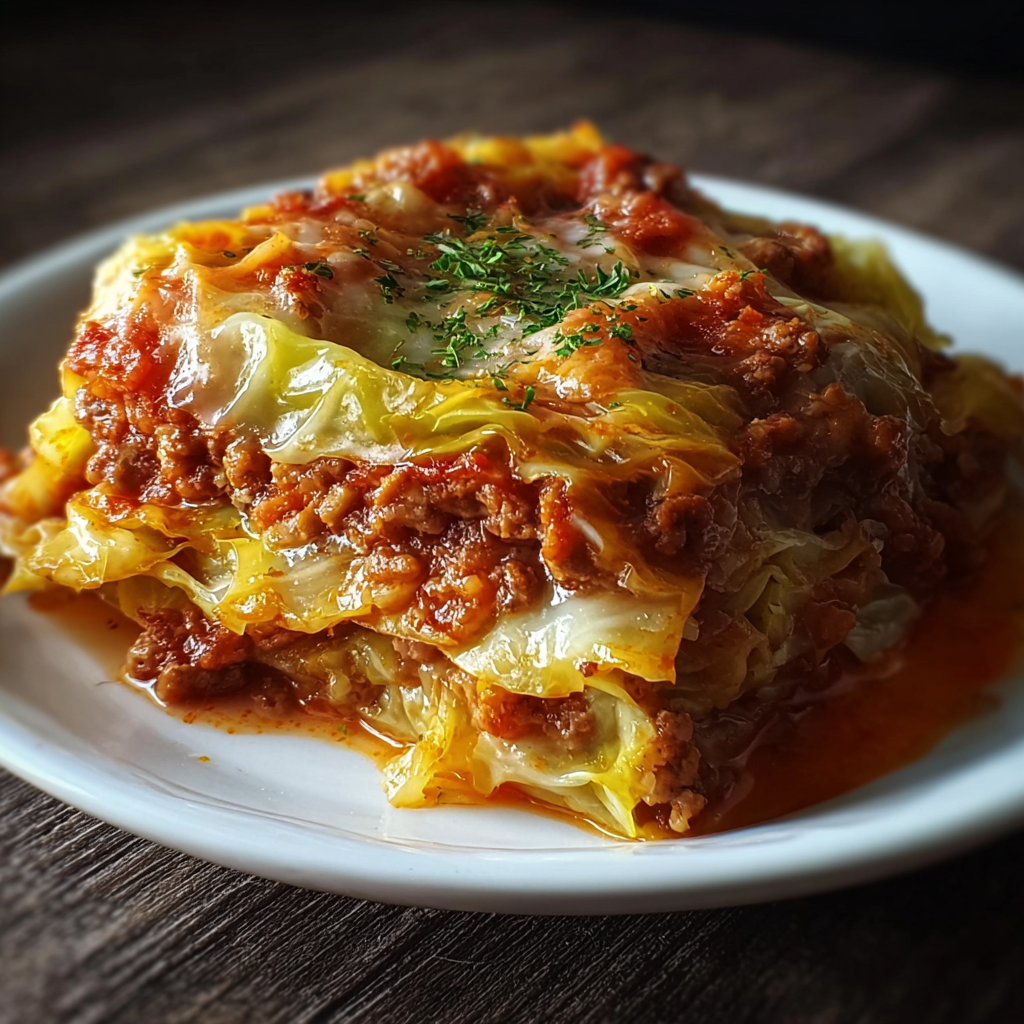 Serving scoop of cabbage roll casserole