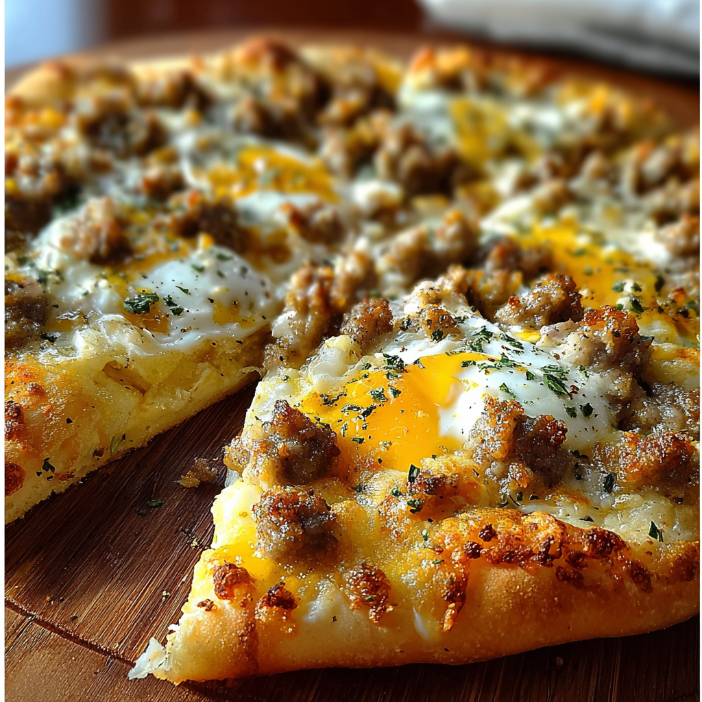 Sausage gravy spread over crescent crust