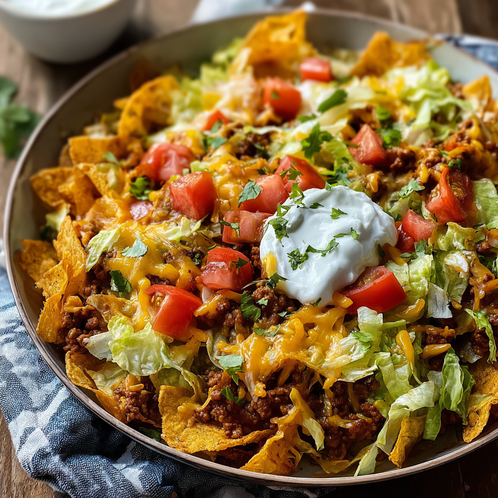 Assembled Frito Cowboy Cabbage Bake in casserole dish
